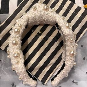 Lele Sadoughi ivory multi pearl tweed knotted headband